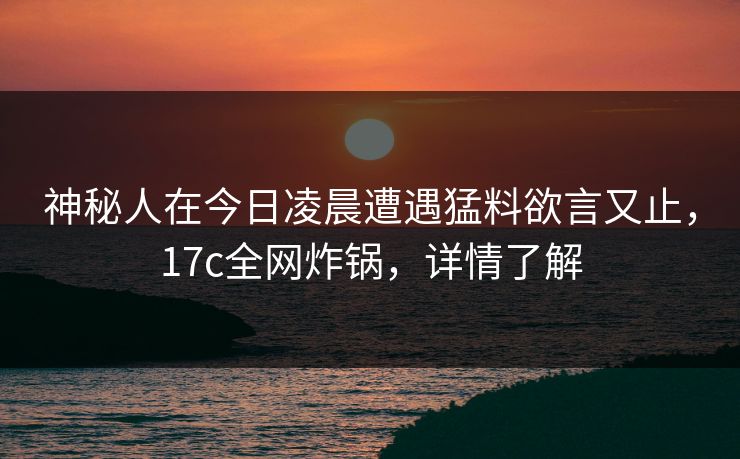 神秘人在今日凌晨遭遇猛料欲言又止，17c全网炸锅，详情了解