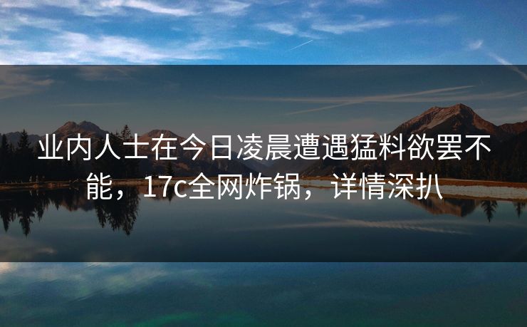 业内人士在今日凌晨遭遇猛料欲罢不能，17c全网炸锅，详情深扒